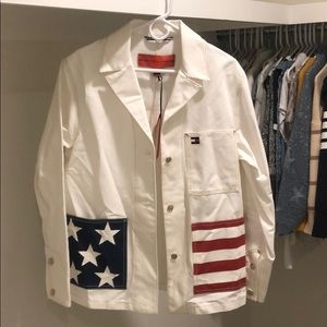 Tom Hilfiger white jacket with the American flag